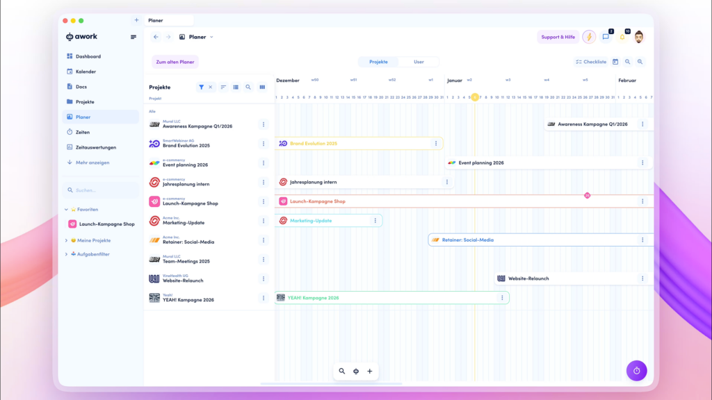 awork Screenshot: planner-projects