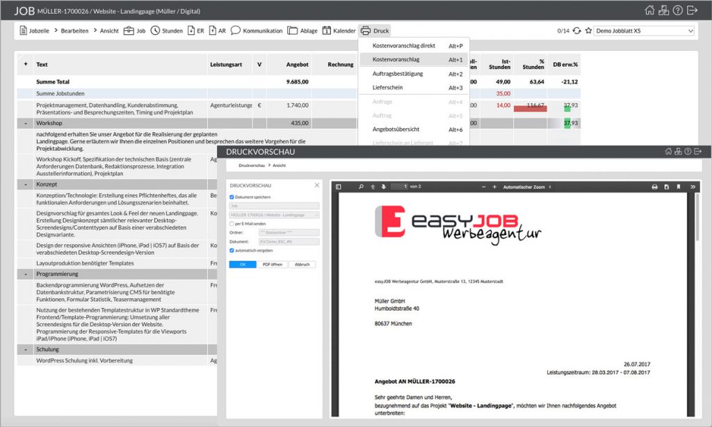 KV drucken easyJOB im Agentursoftware-Guide