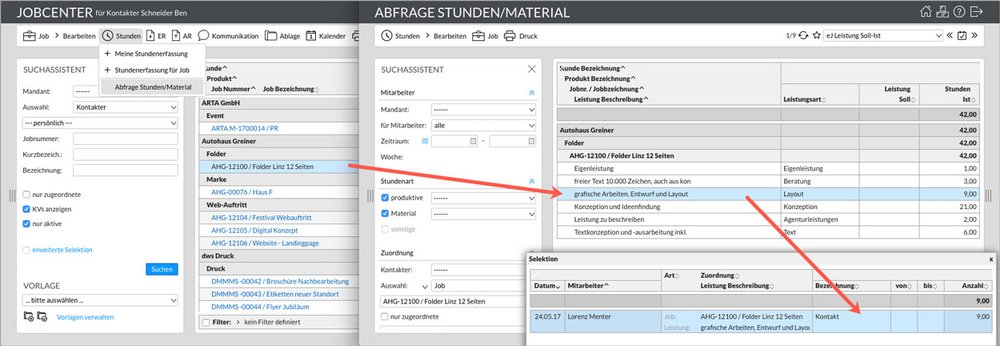 Screenshot dashboard Abfrage-Stunden easyJOB im Agentursoftware-Guide