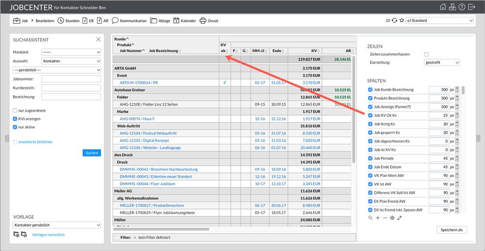 Screenshot dashboard easydatavisualizereasyJOB im Agentursoftware-Guide