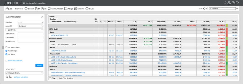 Screenshot dashboard Stundenüberschreitung easyJOB im Agentursoftware-Guide