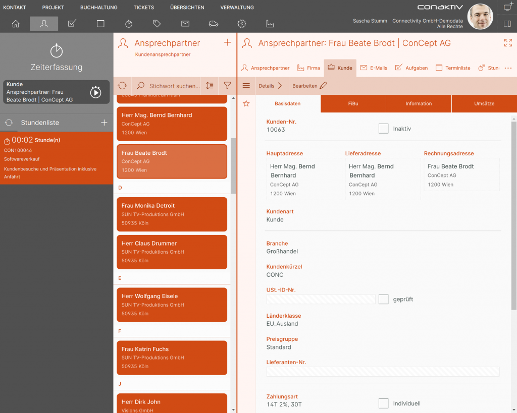 conaktiv im Agentursoftware-Guide stoppuhr
