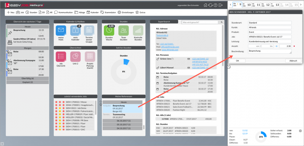 stundenwidget_dashboard easyjob im agentursoftware-guide