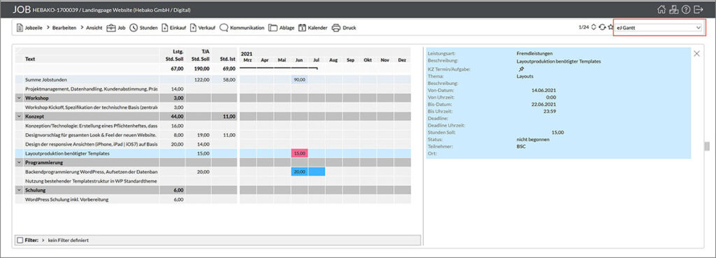 Layout Gantt-Jobblatt
easyJOB im Agentursoftware-Guide