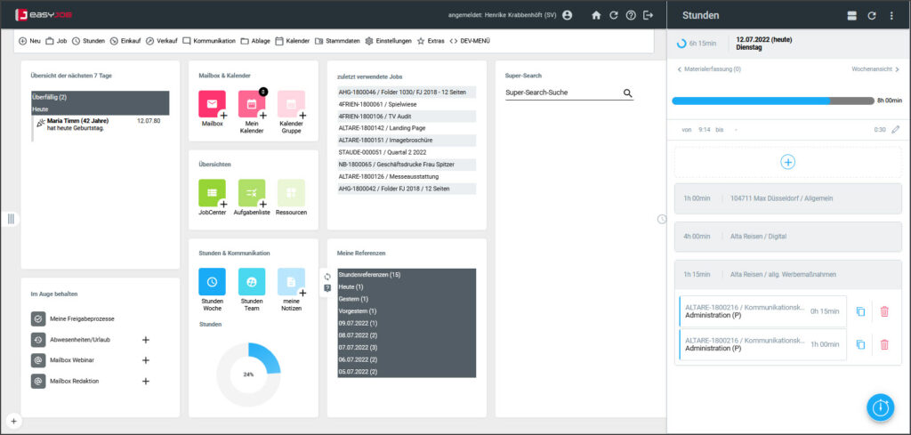 easyjob-dashboard-stunden easyJob im Agentursoftware-Guide