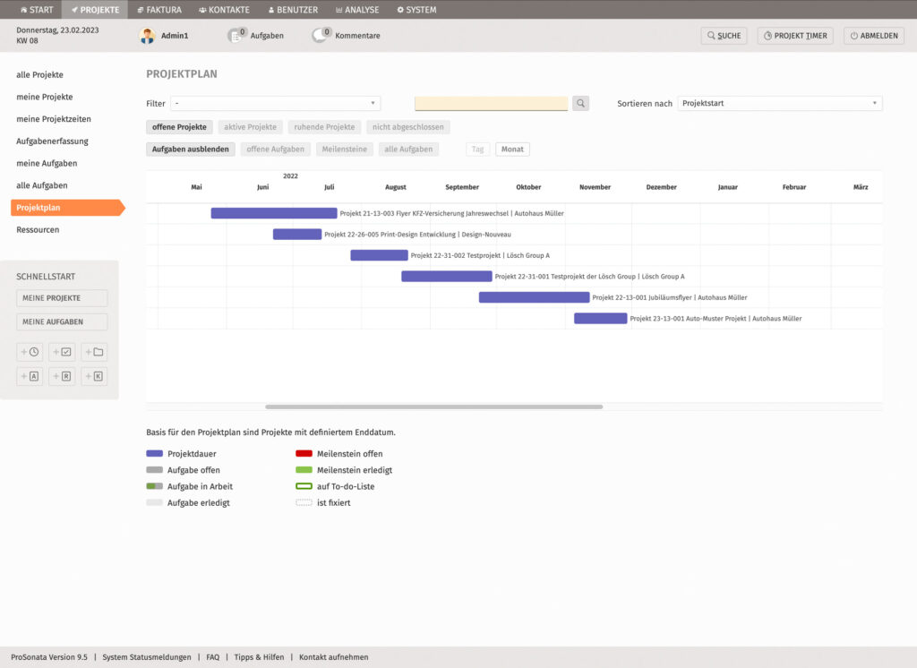 ProSonata im Agentursoftware-Guide Screenshot Projektplan 2023