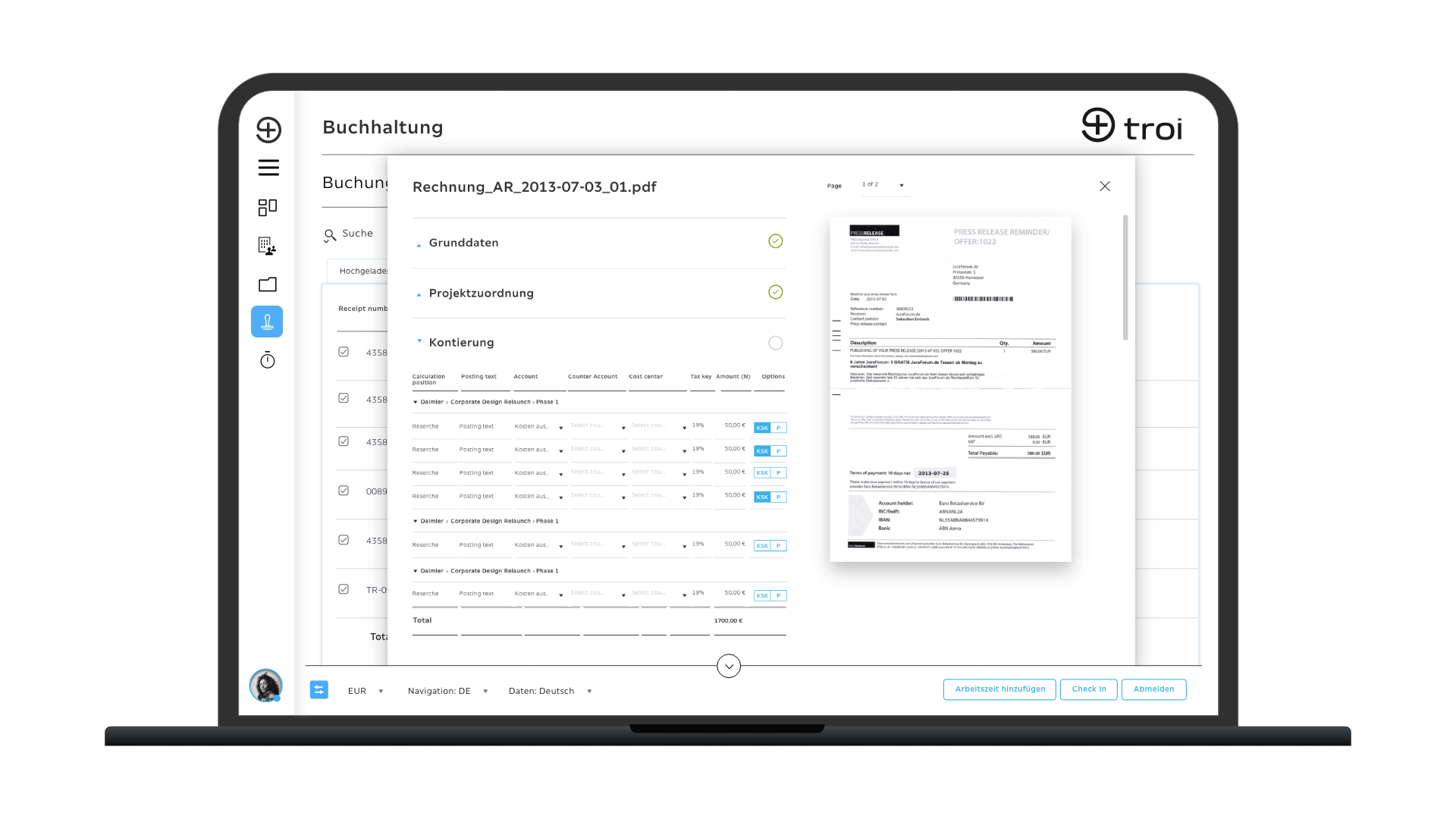 Troi Screenshot 2023 Buchhaltung-Beleg-Popup