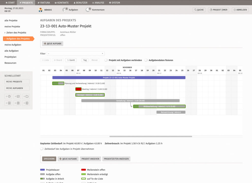 ProSonata Gantt chart 