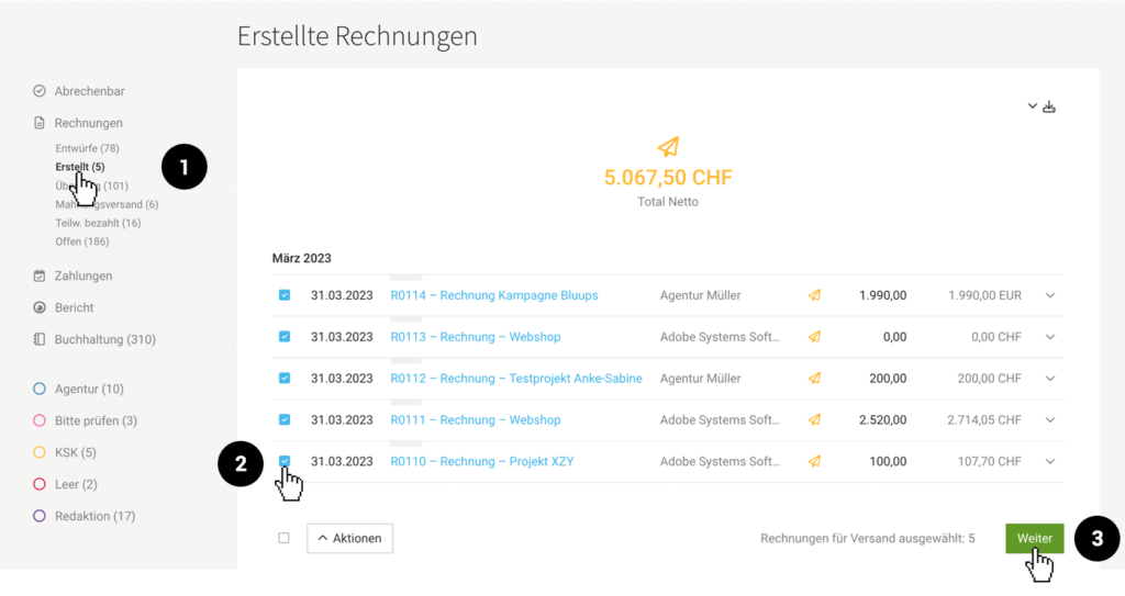 MOCO im Agentursoftware-Guide rechnungen-massenversand