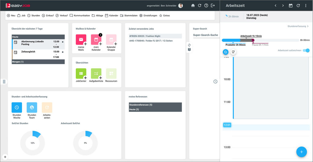 Screenshot easyJob r590 Die neue Arbeitszeiterfassung in easyJOB