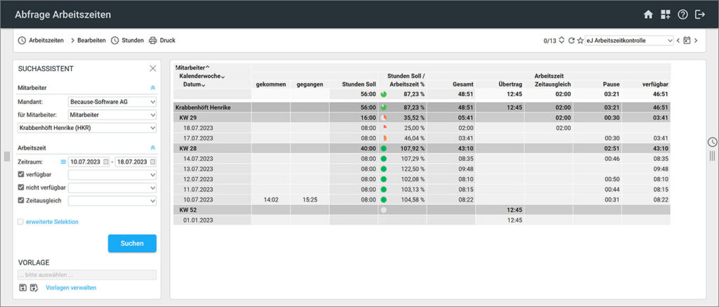 screenshot easyJob r590 Einfache Kontrolle der Arbeitszeiterfassung