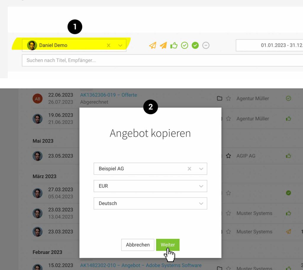 Screenshot MOCO 2023 angebote-projektsoftware