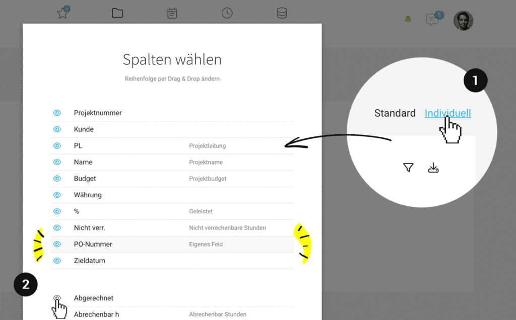 Moco im Agentursoftware-Guide: Projektliste individualisieren