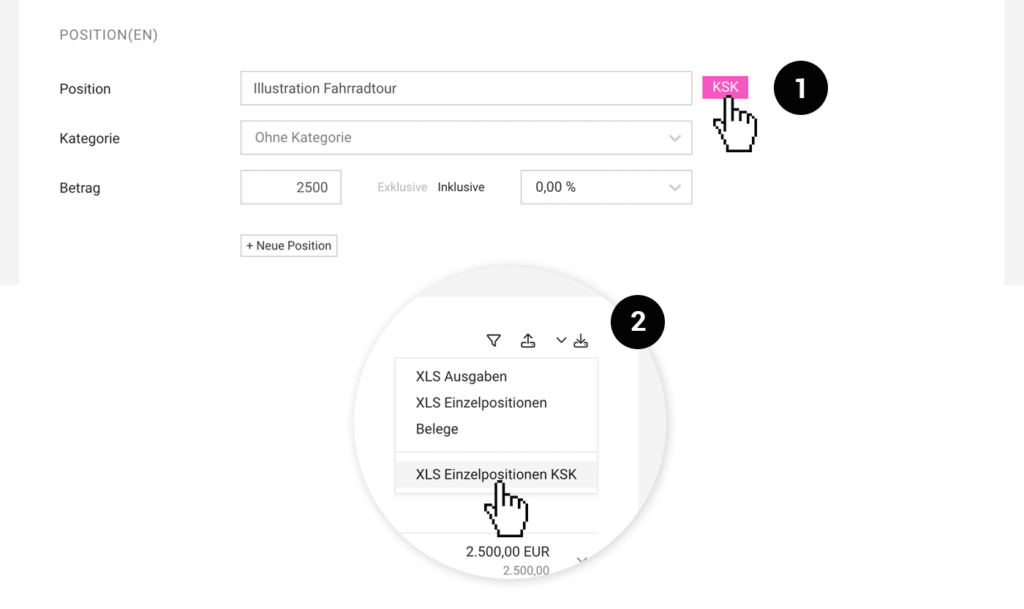 moco screen mit erläuterungen zu ksk export