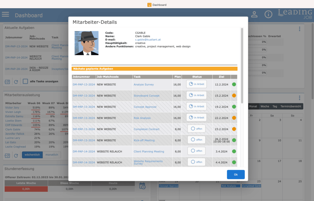 Agentursoftware LEADING Job - Screenshot MitarbeiterInnen Auslastung