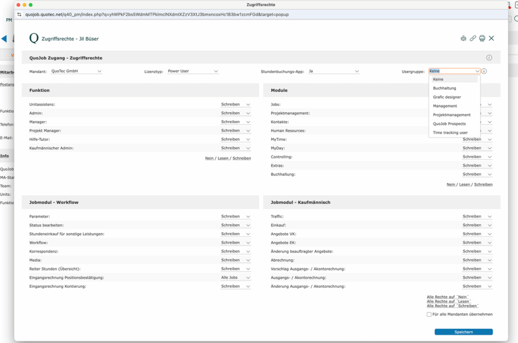 QuoJob Screenshot-Zugriffsrechte