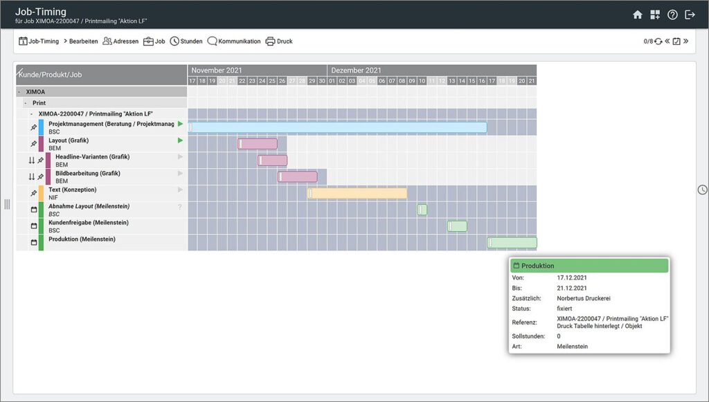 easyJOB GANTT Diagramm im Agentursoftware Guide