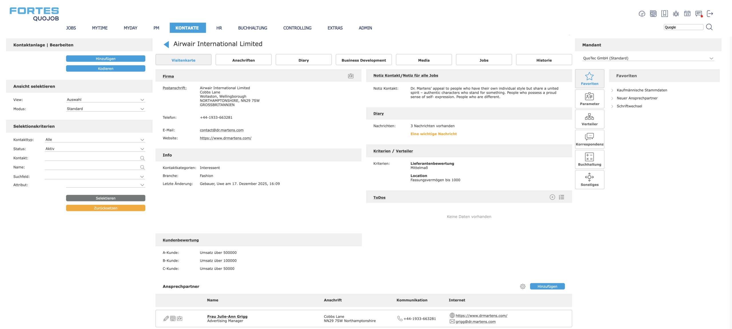 Fortes QuoJob Screenshot CRM