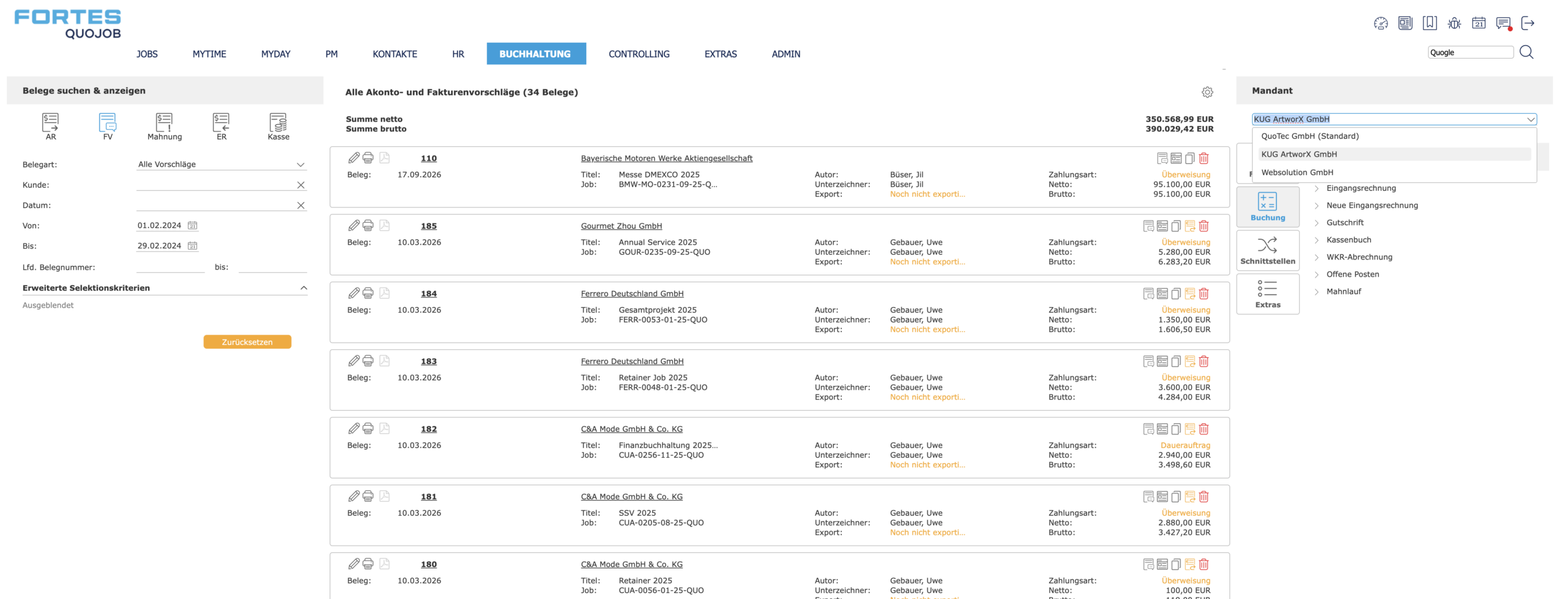 Fortes QuoJob Screenshot Mandantenmanagement