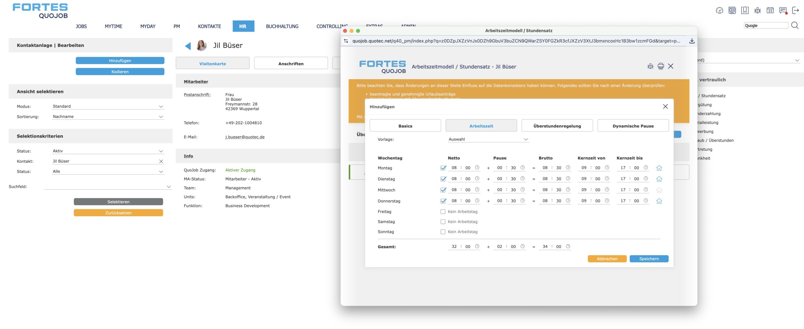 Fortes QuoJob Screenshot Mitarbeiterverwaltung