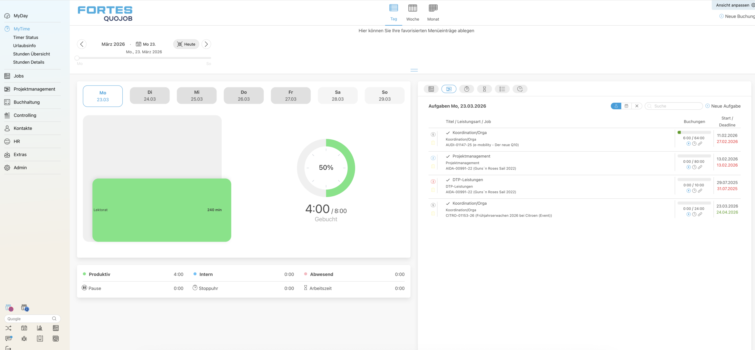 Fortes QuoJob Screenshot Zeiterfassung