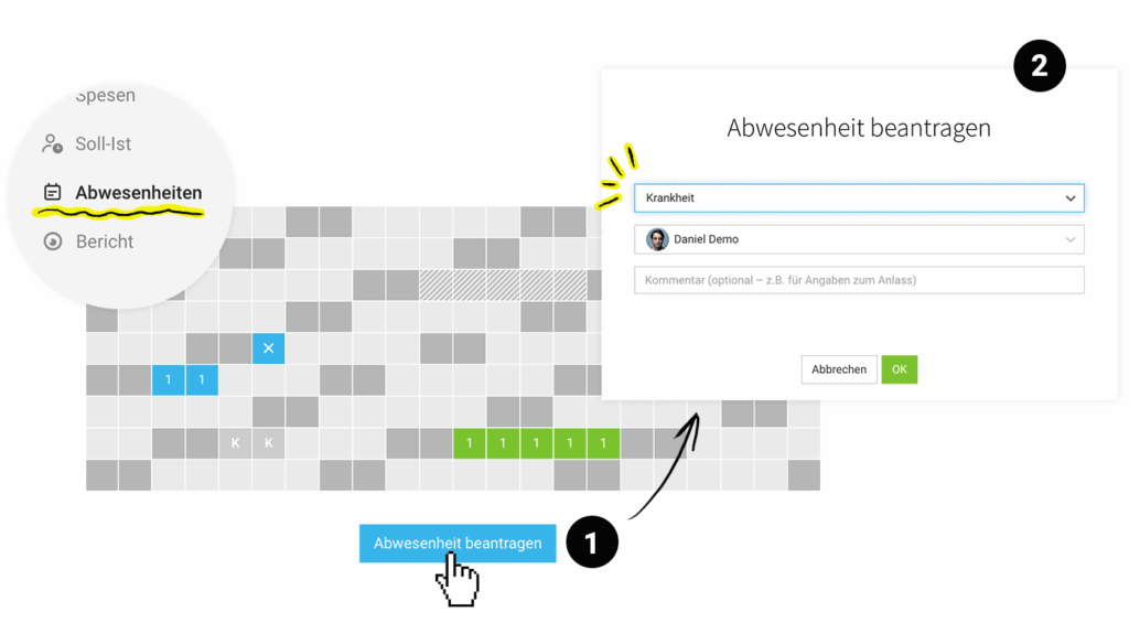 MOCO News Februar Screenshot Abwesenheit