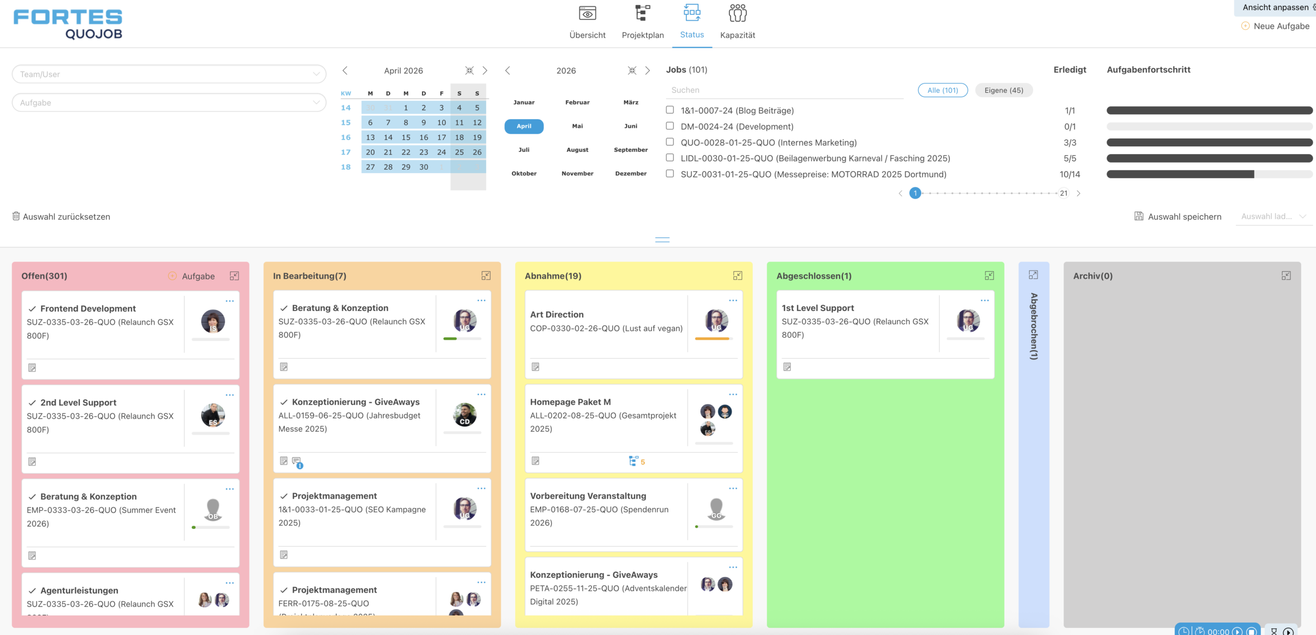 Fortes QuoJob effizientes Aufgabenmanagement, Screenshot 1