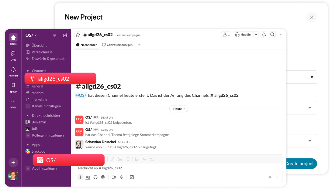 OS/ Neu: Slack Integration. Screenshot2