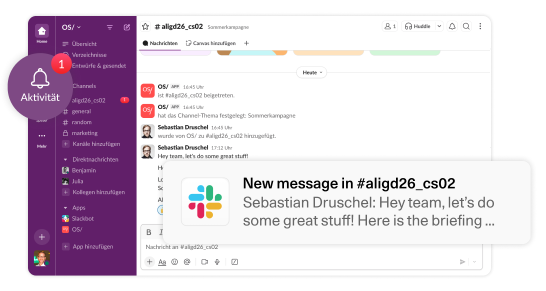 OS/ Neu: Slack Integration. Screenshot3