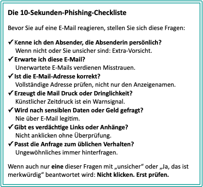 7 Warnzeichen vor Phishing-Mails. Checkliste.