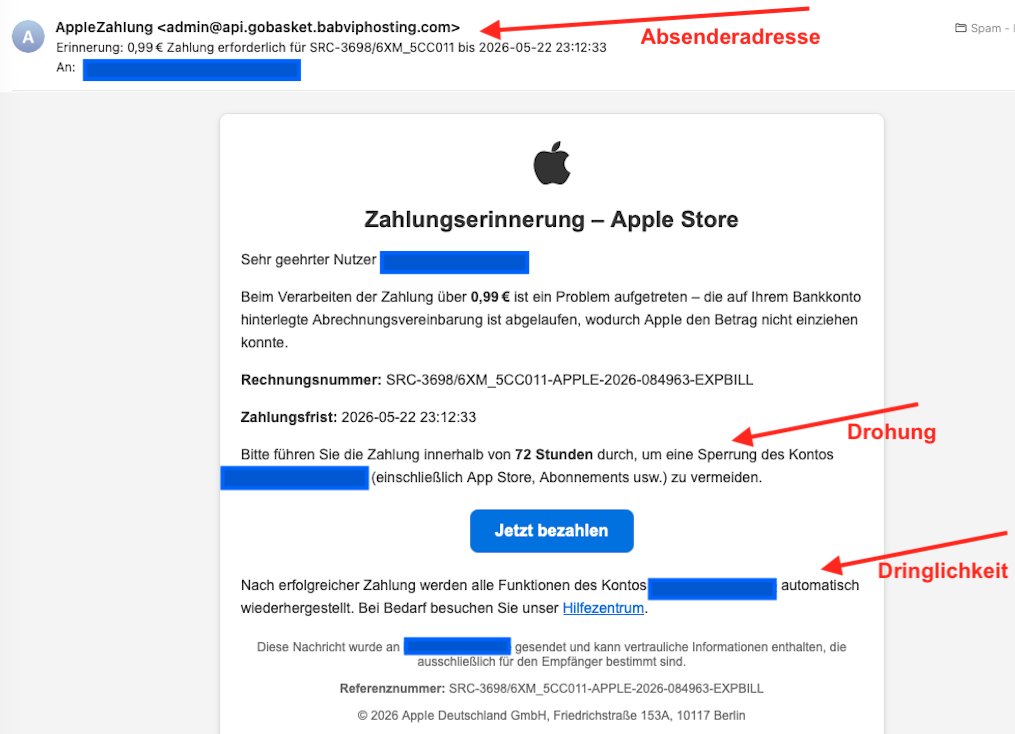 7 Warnzeichen vor Phishing-Mails. Beispiel Screenshot.