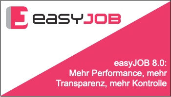 Beitragsbild. Text: easyJOB 8.0: Mehr Performance, mehr Transparenz, mehr Kontrolle