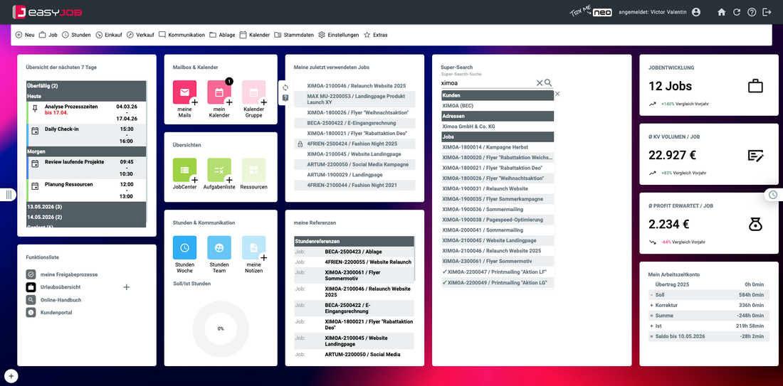 easyJOB 8.0: Screenshot1 Dashboard