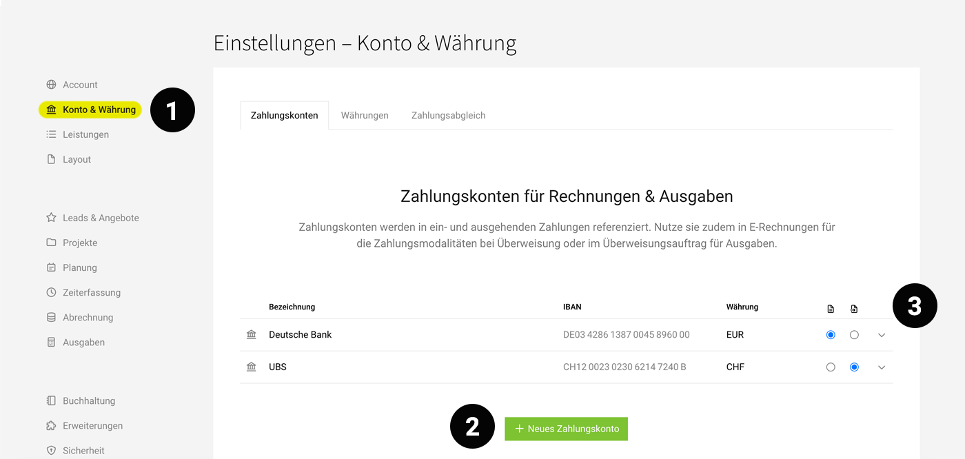 Screenshot MOCO Zahlungsarten