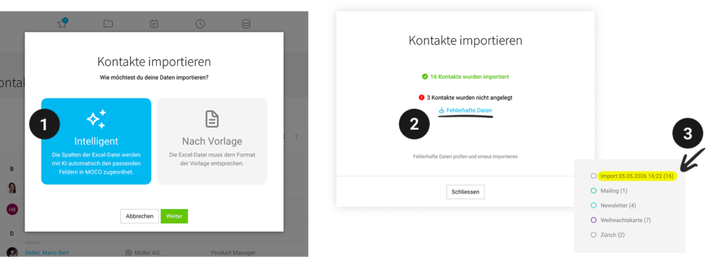 MOCO Screenshot KI-gestützter Kontaktimport