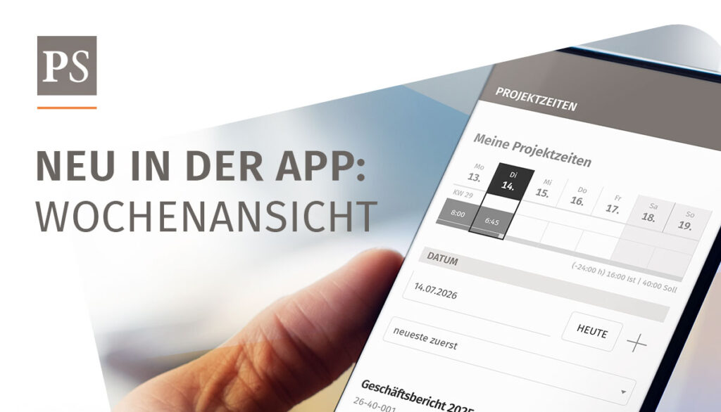 ProSonata Neu in der App: Wochenansicht. Hand hält Smartphone