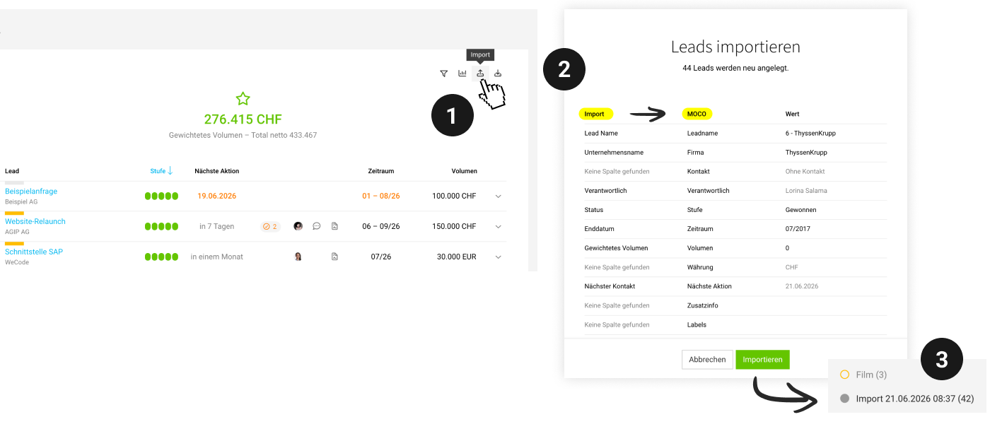 Screenshot MOCO Software News Juni 2026 Leadimport