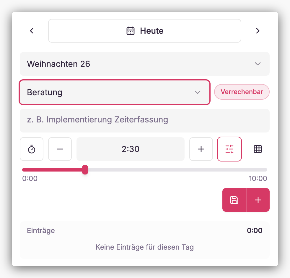 LeadToBill: Zeiterfassung Widget