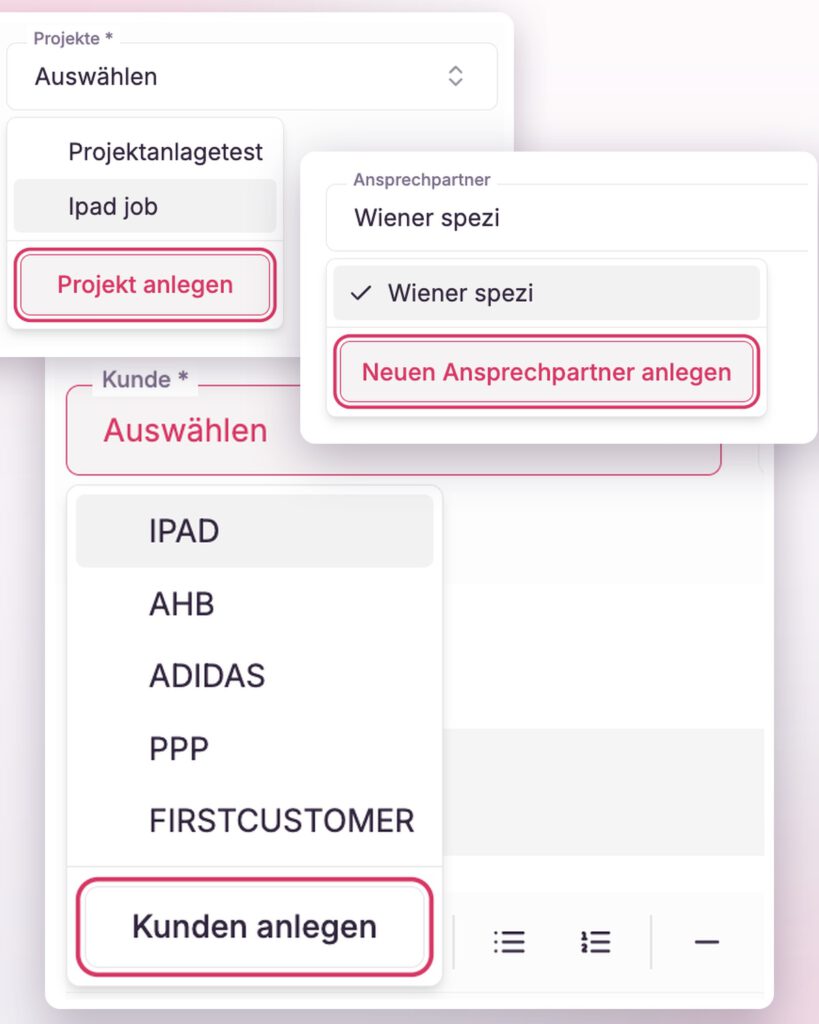 LeadToBill Screenshot Ansprechpartner anlegen