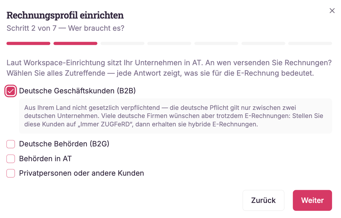 LTB Einrichtungsassistent E-Rechnung Screenshot