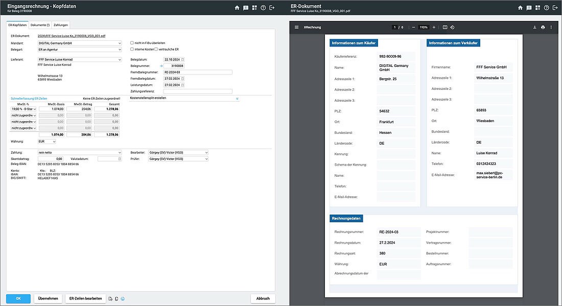 easyJOB E-Rechnungspflicht Screenshot