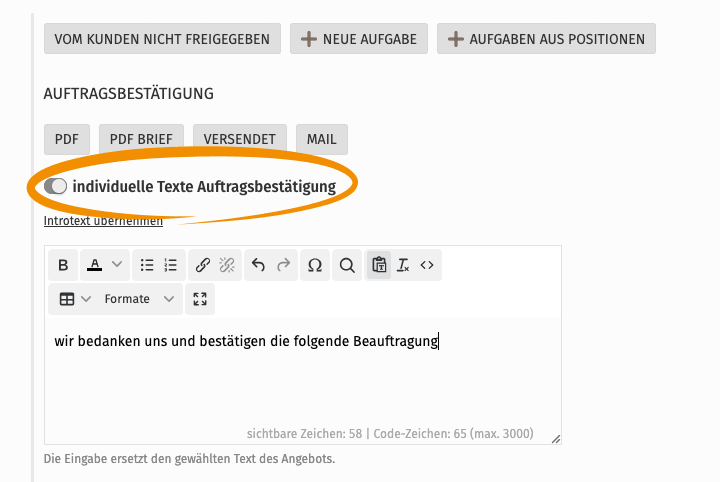 Screenshot ProSonata Auftragsbestätigung