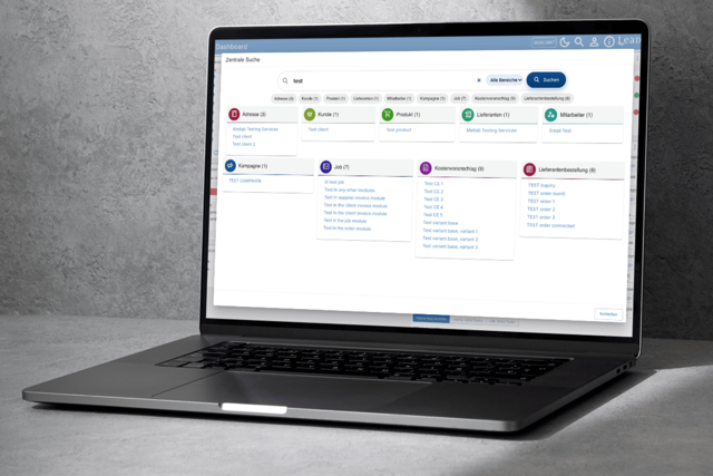 LEADING Job Release 26.8 Screenshot Zentrale Suche