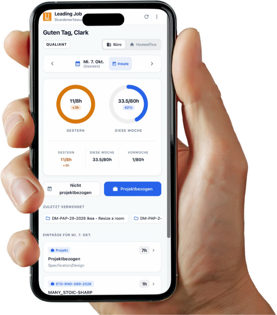 Leading Job Mobile Timesheet Homescreen