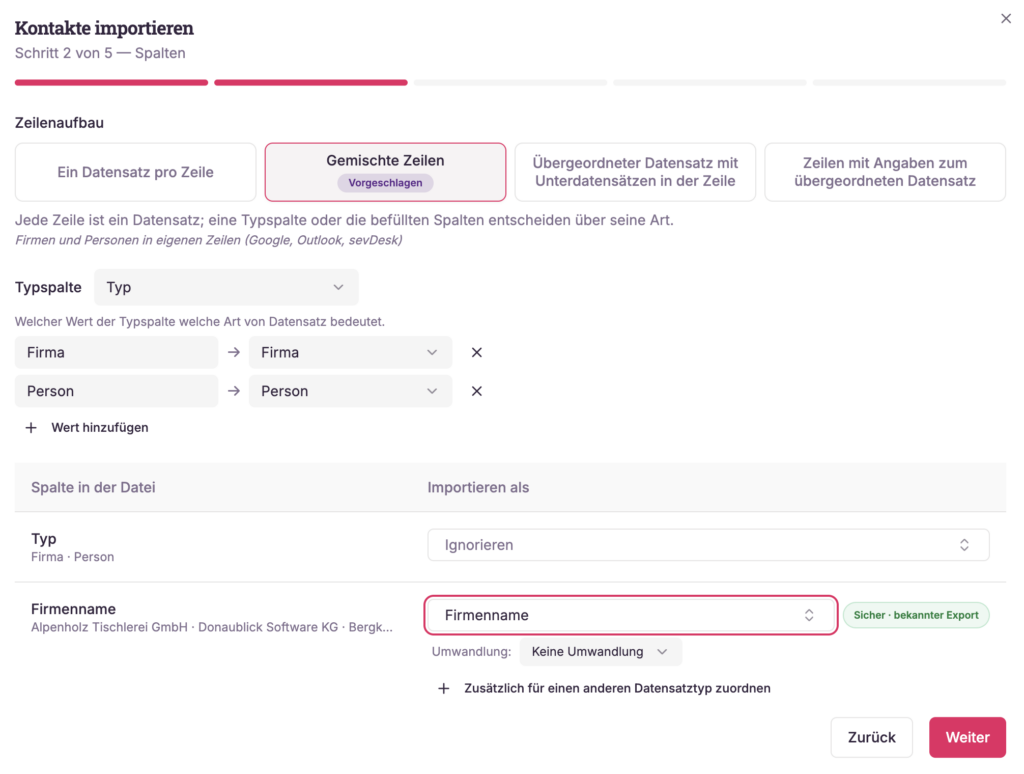 LeadToBill Screenshot Kontakte importieren